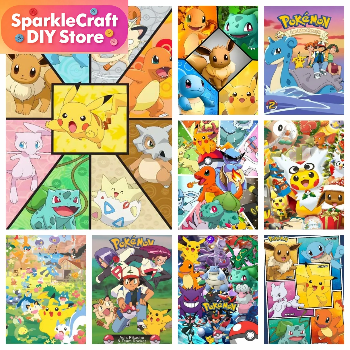 Resin Art Sticker - 1pc frameless Cartoon Pokemon Anime Diamond
